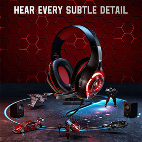 Gaming Headset with Noise Canceling Mic Deep Bass Stereo Sound for PS4 PS5 Switch PC-Red