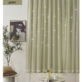 2 Panels Double Layer Stars Blackout Curtains for Bedroom Window-Green