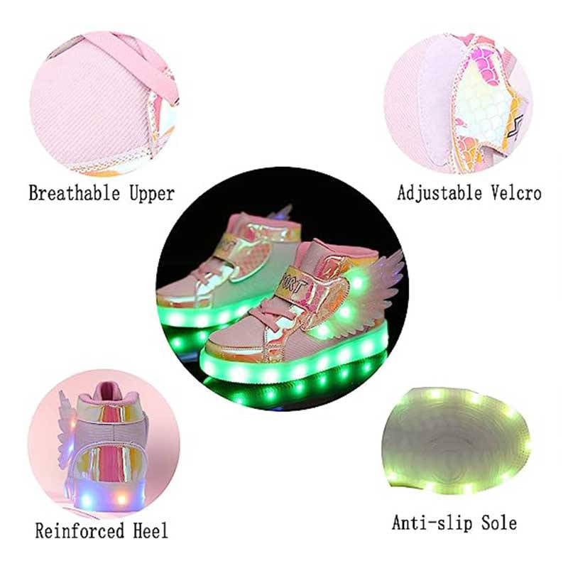 Kids Light up Shoes LED High Top Wings Sneakers-Pink