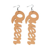 Queen Wood Dangle Pierced Earrings-White