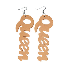 Queen Wood Dangle Pierced Earrings-White