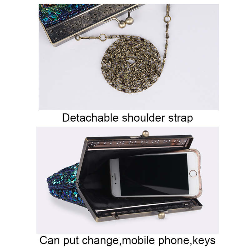 Peacock Clutch Sequined Beaded Evening Handbag-Purple