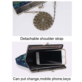 Peacock Clutch Sequined Beaded Evening Handbag-Coffee