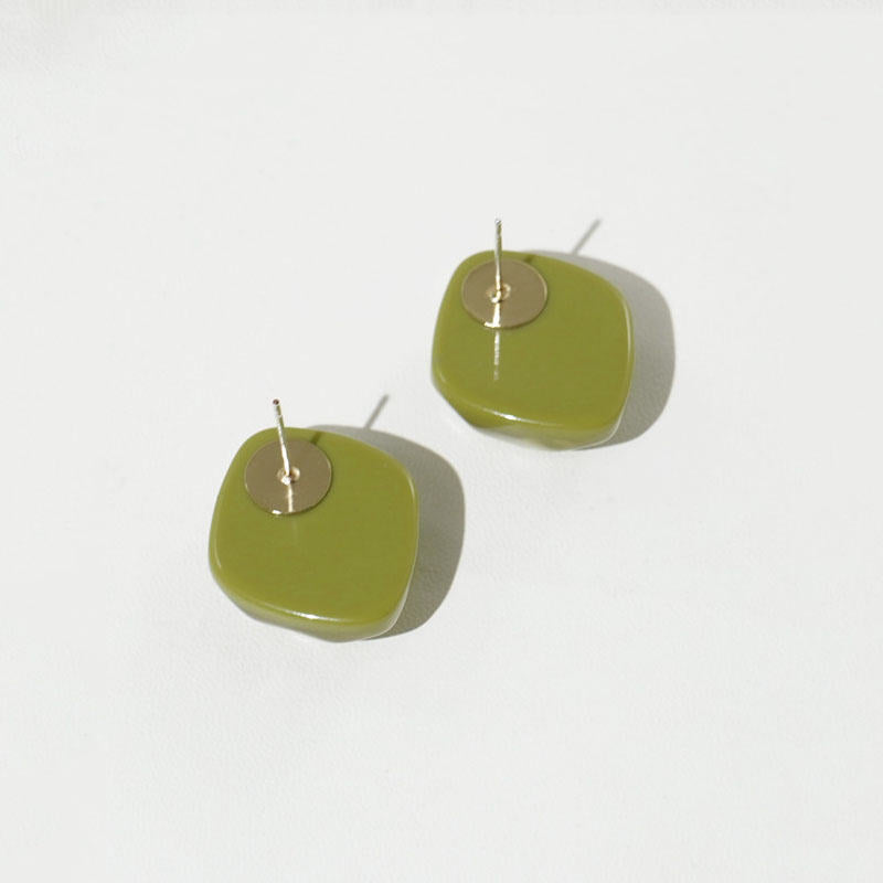 Cute Irregular Marble Resin Stud Earrings-Green