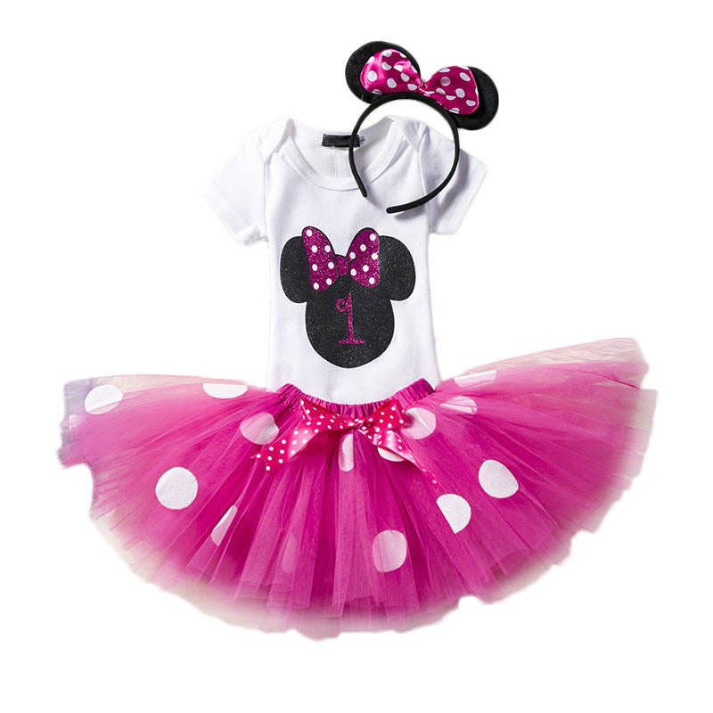 1 Year Old Baby Girls Mickey Birthday Outfits Tutu Skirt and T-Shirt-176Rose Red