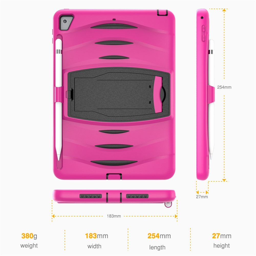 Shock Wave Kickstand Case Anti-Fall Protection With Pencil Holder For 9.7inch iPad 5/iPad 6/iPad Air2/iPad Pro9.7-Rose Red