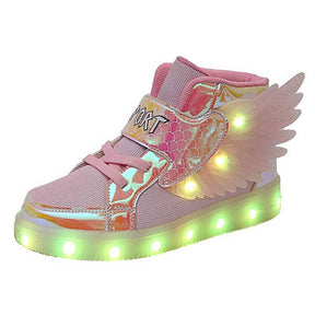 Kids Light up Shoes LED High Top Wings Sneakers-Pink