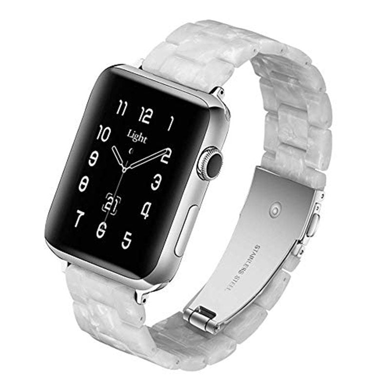 Fashion Resin iWatch Band with Stainless Steel Buckle for iWatch Series SE/6/5/4/3/2/1-PearlWhite
