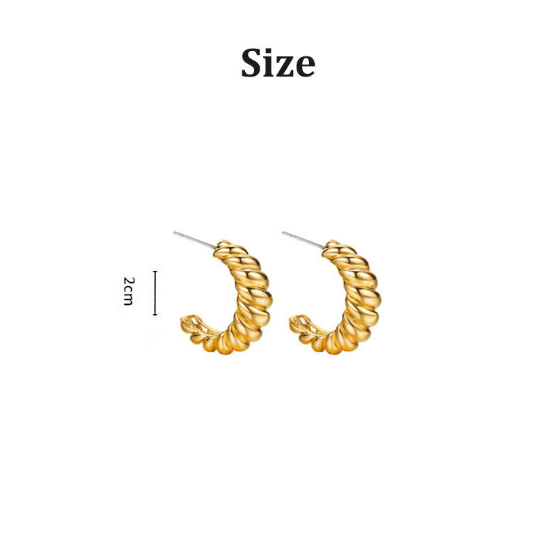 Gold Spiral Half Hoop Earrings Geometric Twist Stud-02