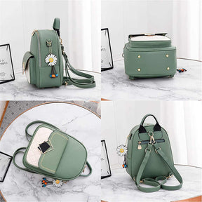 Teenager Mini Backpack Leather Casual Travel Backpacks-White