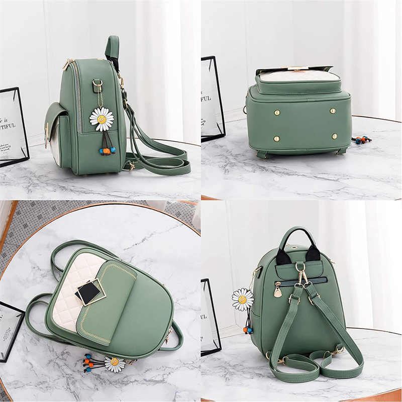Teenager Mini Backpack Leather Casual Travel Backpacks-White