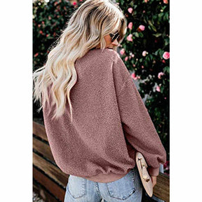 Womens Plush Sweater Casual Round Neck Sweatshirt Pullover-Purple