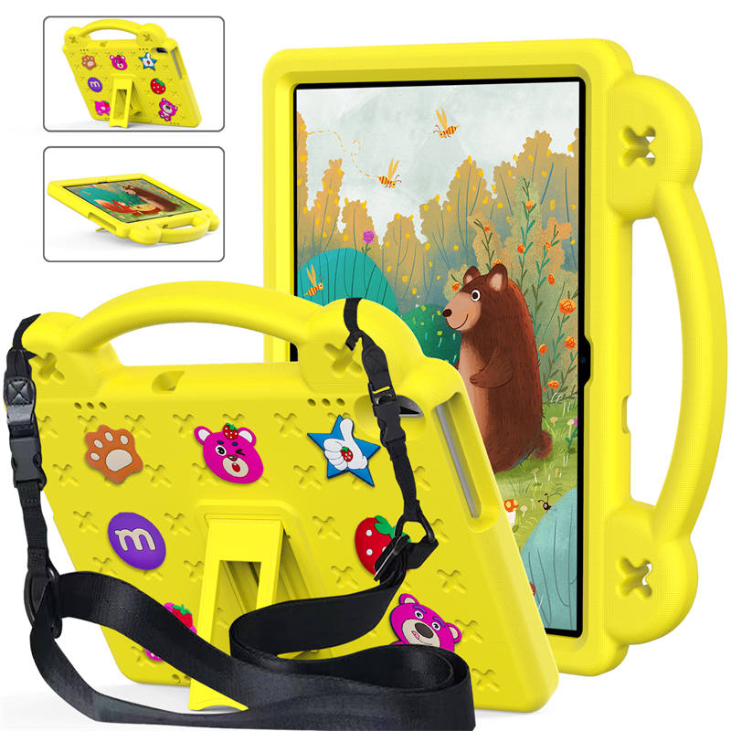 Strawberry Tablet Case with Handle Shoulder Strap for Huawei MediaPad T5 10.1 inch Tab P10-Yellow