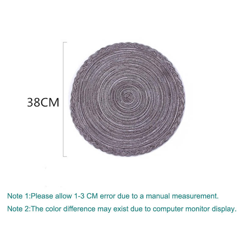 4 Pack Round Braided Laciness Placemats 38CM Washable Kitchen Table Mats for Home Wedding Party-Gray