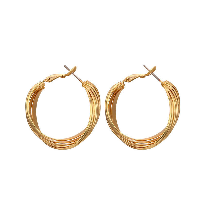 Pair of Womens Fashion Gold Twist Hoop Earrings