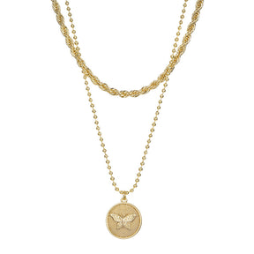 Gold Layered Necklace Thick Chain Personalized Cuban Coin Pendant For Women Girls-N21023