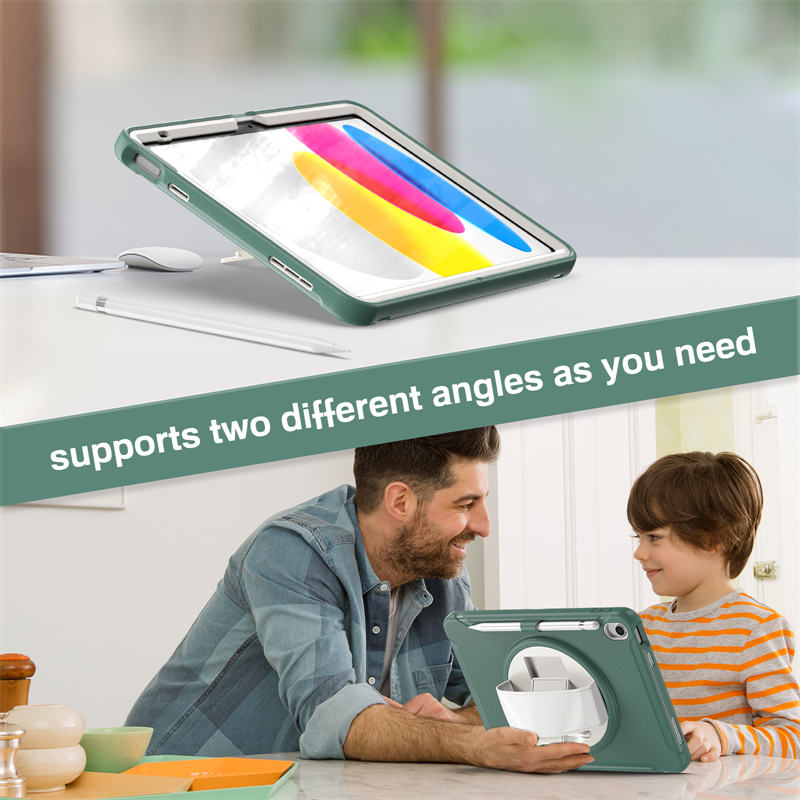 Tablet Case For iPad 10th with 360¡ã Kickstand/Hand Strap Shockproof-JadeGreen
