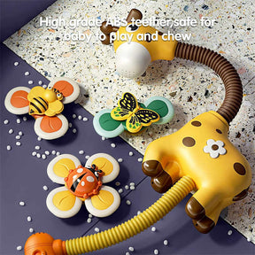 Baby Bath Toys with Shower Head Suction Spinner Toys Squeeze Ball for Toddlers-Giraffe