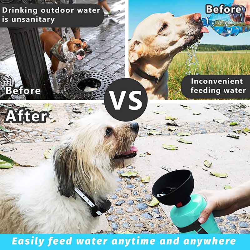 Pet Portable Water Bottles Safety Silicone Collapsible Bottle for Travel 600ML-BlueGreen