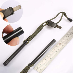 Portable Flintstone Iron Rod Kit with Paracord Landyard Handle Striker