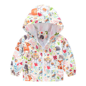 Toddler Boys Girls Cartoon Print Zip Jacket Hooded Trench Kids Casual Coats-11