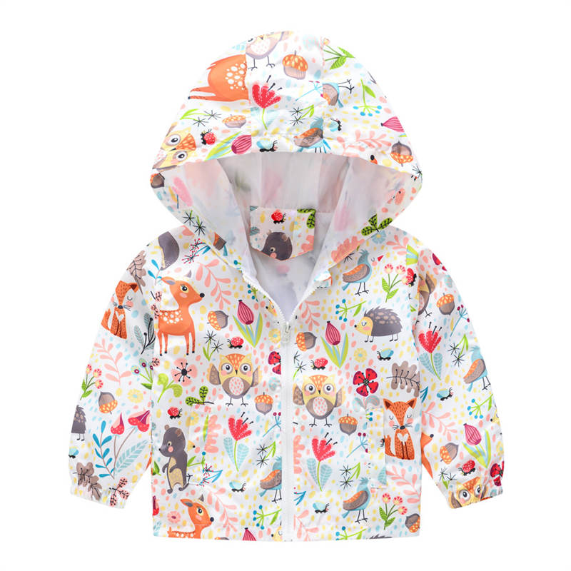 Toddler Boys Girls Cartoon Print Zip Jacket Hooded Trench Kids Casual Coats-11