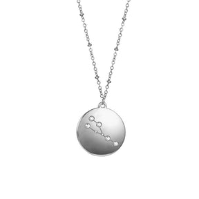 12 Constellation Coin Disc Silver Necklace Engraving Astrology Pendant-Taurus