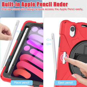 iPad Shockproof Case For iPad Mini 6 With Pencil Holder Kickstand/Shoulder Strap-Red