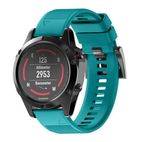 26mm Width Easy Fit Soft Silicone Watch Strap For Garmin Fenix 5X/5X Plus/6X/6X Pro/3/3 HR Black Steel Buckle-Blue Green