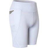 Women Yoga Shorts With Pocket High Waist Fitness Leggings Sports Running Quick Drying Perspiration Tights 2034-White