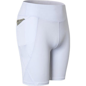 Women Yoga Shorts With Pocket High Waist Fitness Leggings Sports Running Quick Drying Perspiration Tights 2034-White