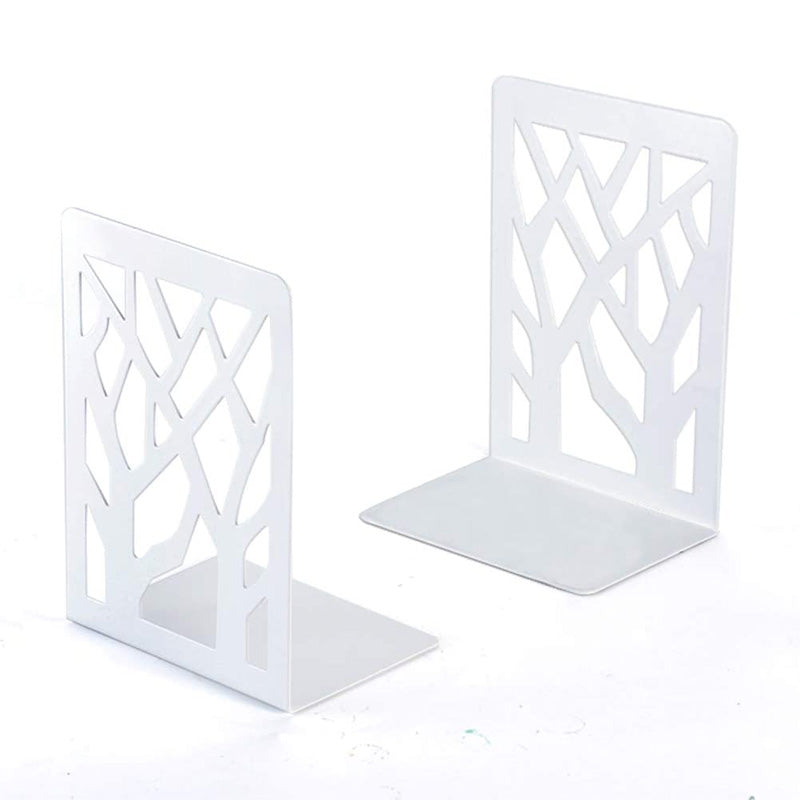 1 Pair Metal Bookends Decorative Bookends for Heavy Books Book Shelf Holder Home Decorative -White