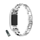 X Shape Bling Stainless Steel Watch Band Adjustable Wristband Replacement Sport Strap For Fitbit Charge 2/Fitbit Charge 3 For Women-Silver