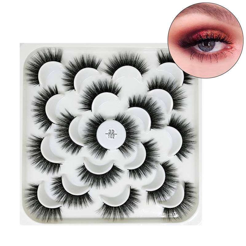 10 Pairs 3D False Eyelashes Reusable Wispy Cat Eye Natural Look Lashes-102