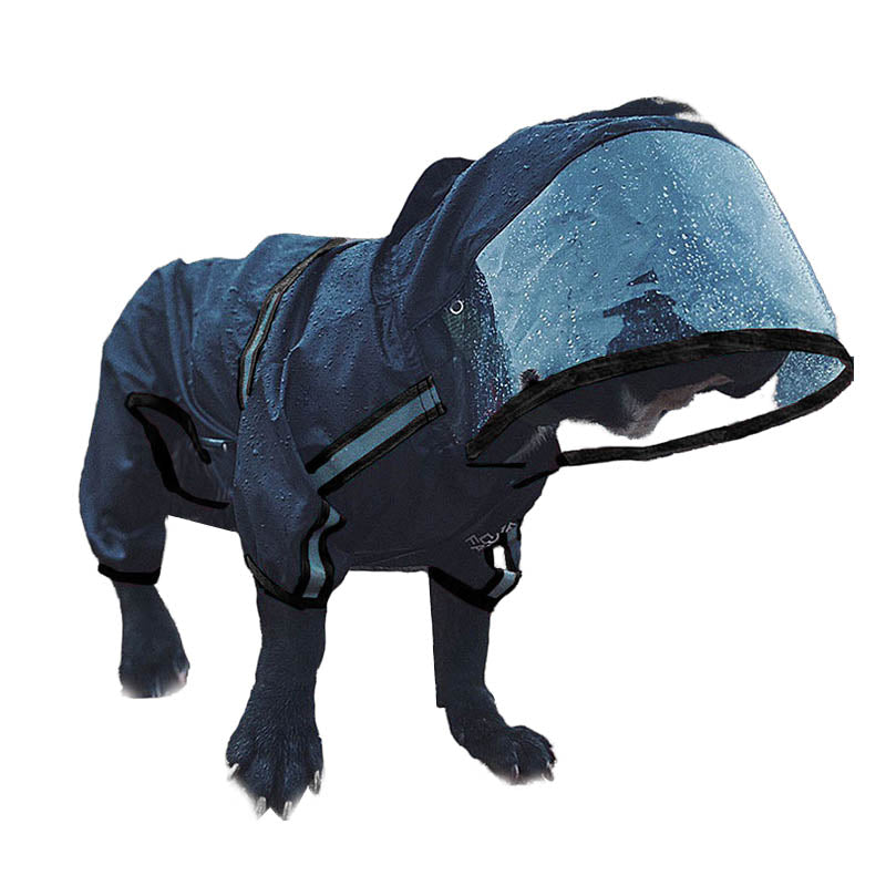 Dog Raincoat with Hood Lightweight Waterproof 4 Legs Slicker-Black