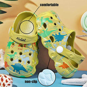 Kids Cute Cartoon Hole Shoes Little Dinosaur Beach Pool Slippers Boys and Girls-Green