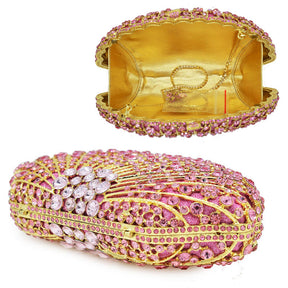 Luxury Rhinestone Evening Clutch Bag Sparkly Bride Wedding Party Purses-Pink