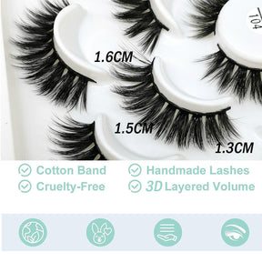 10 Pairs 3D False Eyelashes Reusable Wispy Cat Eye Natural Look Lashes-104