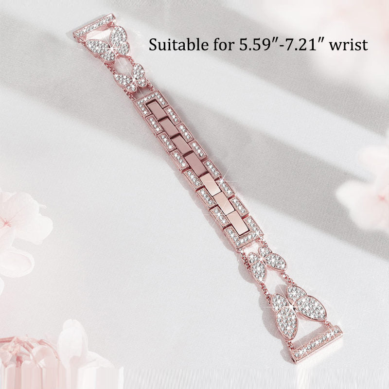 20mm Metal Watchband Butterfly Bling Diamond for Galaxy Watch 3/4/5-Rose Gold