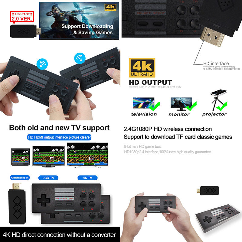 1080P HD Output Retro Video Game Console with Dual 2.4G Wireless Controllers-Red