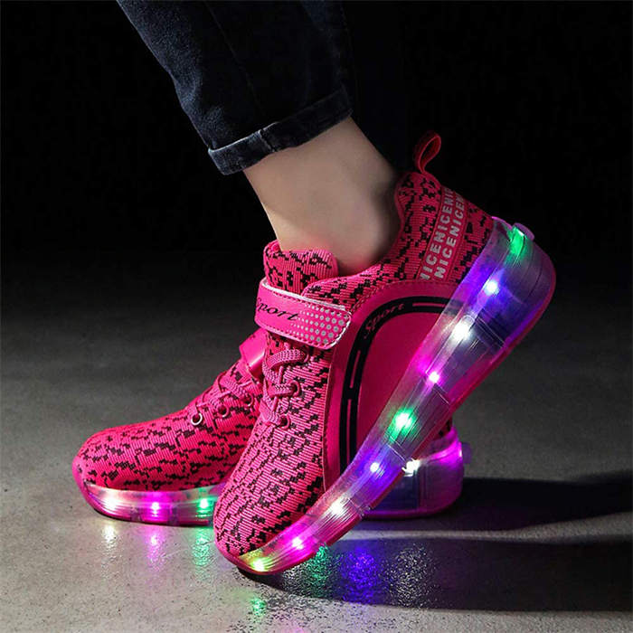 Kids LED Roller Skate Shoes with Single Wheel Sport Sneaker-Pink