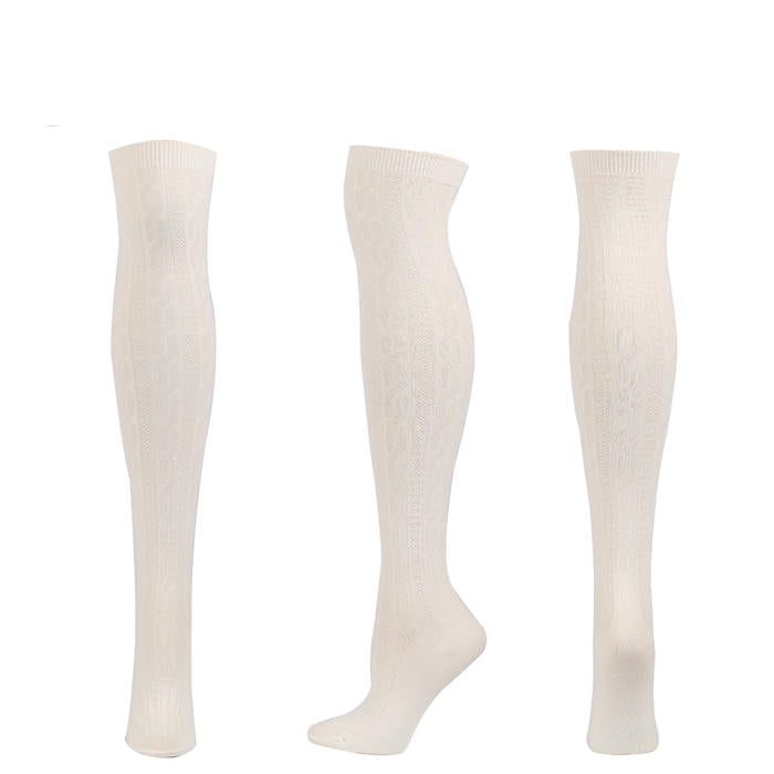 2Packs Women Extra Long High Socks Knit Warmers Thick Tall Long Boot Stockings Leg-WhiteNavy