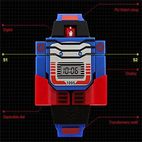 Kids Digital PU Watch Transformers Bumblebee Cartoon Wristwatch-Red