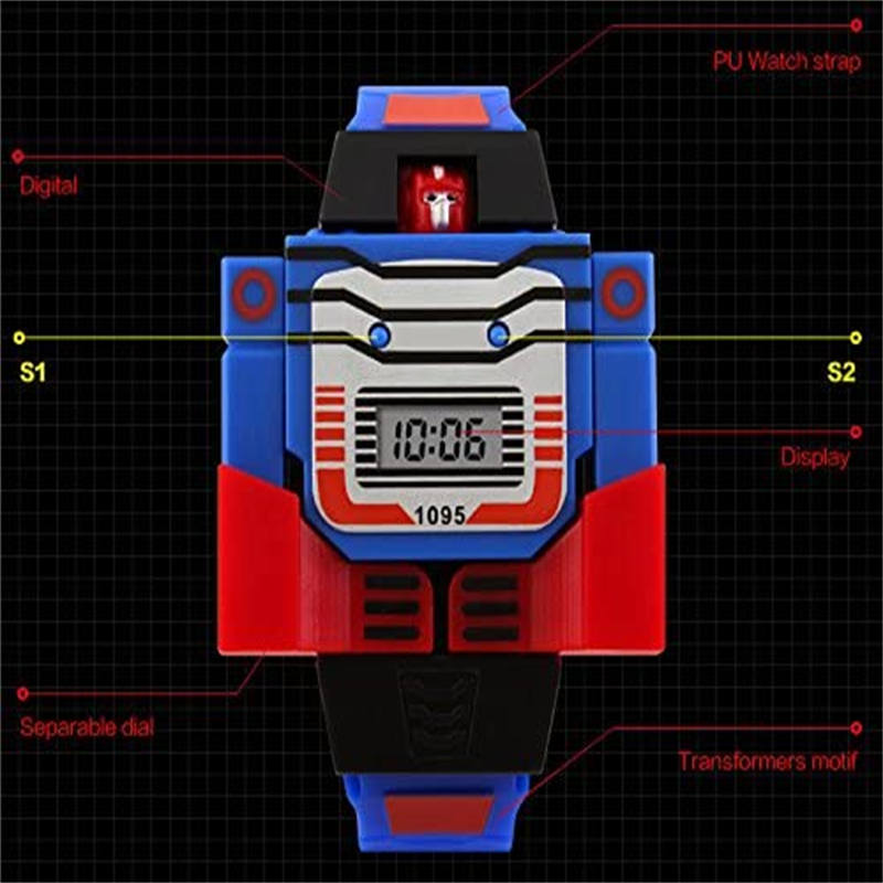 Kids Digital PU Watch Transformers Bumblebee Cartoon Wristwatch-Red