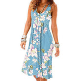 Summer Beach Tank Dresses Sleeveless Tunic Long Dress-PrintLightBlue