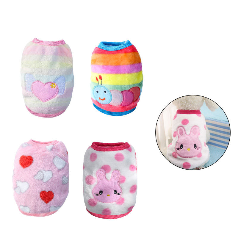 4 Pcs Pet Fleece Warm Sweaters Soft Printed Clothes for Small Dogs Cat Rabbit-Set1