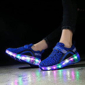 Kids LED Roller Skate Shoes with Single Wheel Sport Sneaker-Blue