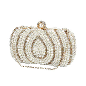 Womens Pearl Beaded Clutches Bags Luxury Evening Purse for Party Prom-White