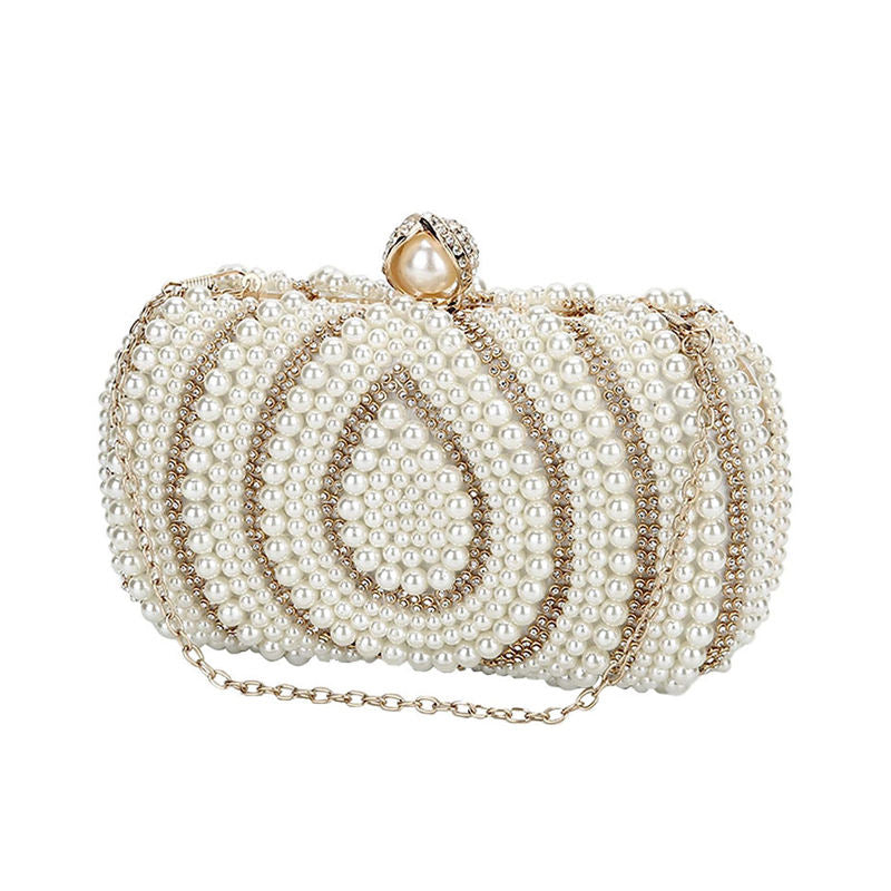 Womens Pearl Beaded Clutches Bags Luxury Evening Purse for Party Prom-White
