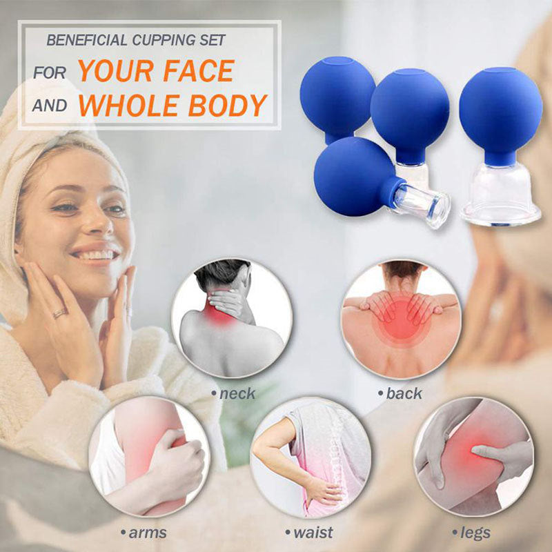 4 PCS Glass Facial Cupping Set Silicone Vacuum Suction-Blue